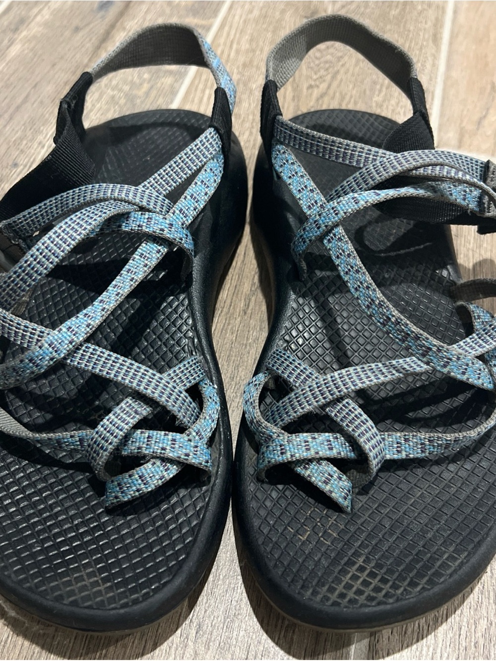 Chaco Black Sandals with Light Blue Patterned Straps
